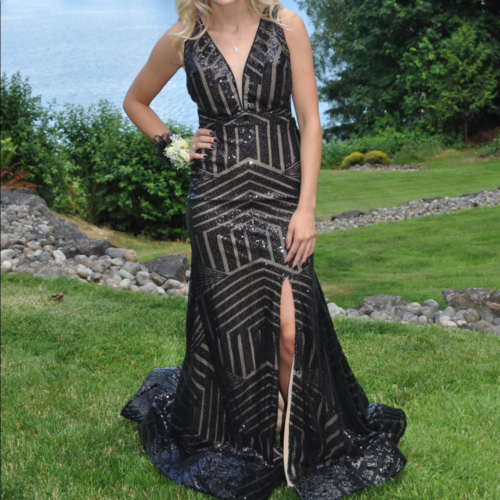 Black sequin prom dress